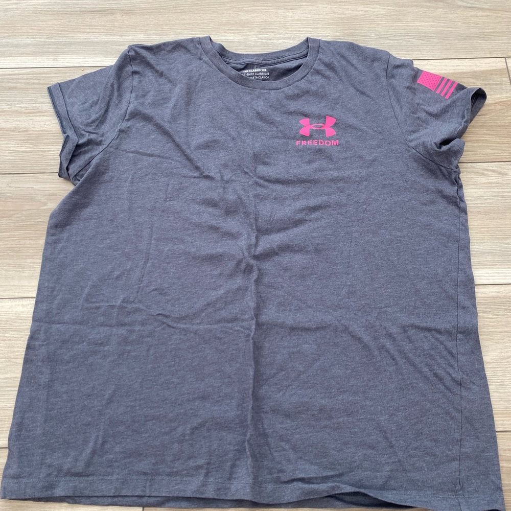 Under Armour Charcoal Tee with Vibrant Pink Logo